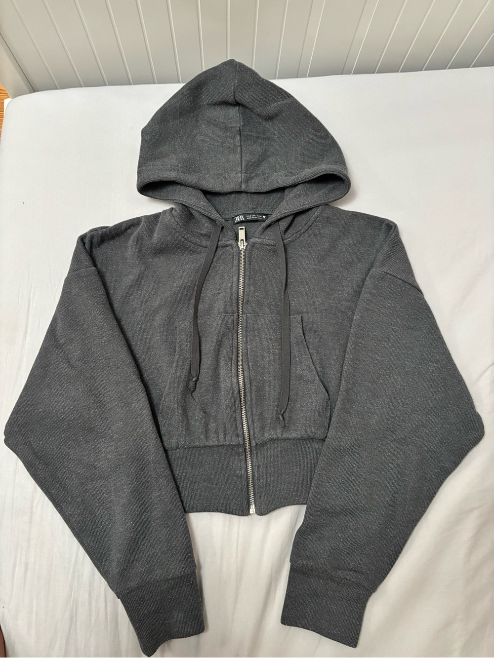 Zara Dark Gray Cropped Zip-Up Hoodie